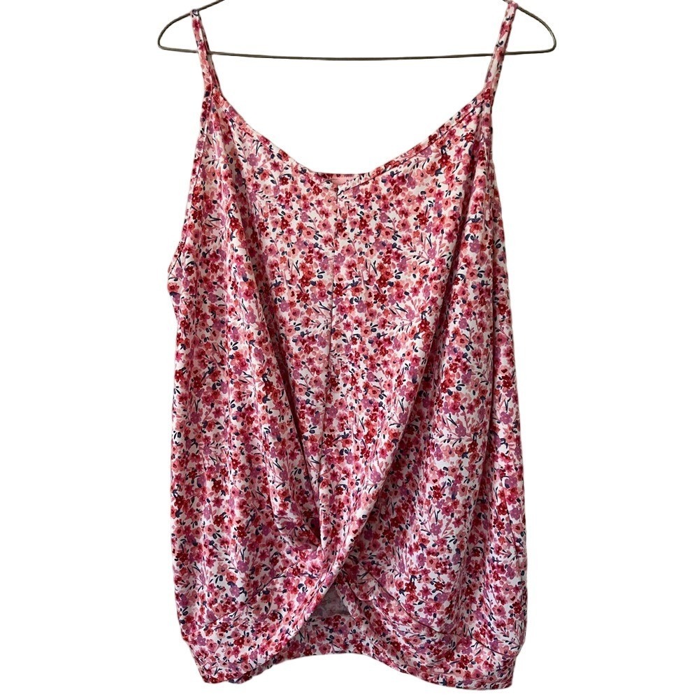 P.S. LOVE Cami Tank Top Floral Twist Front Women‎ XL Pink Red Summer Blouse